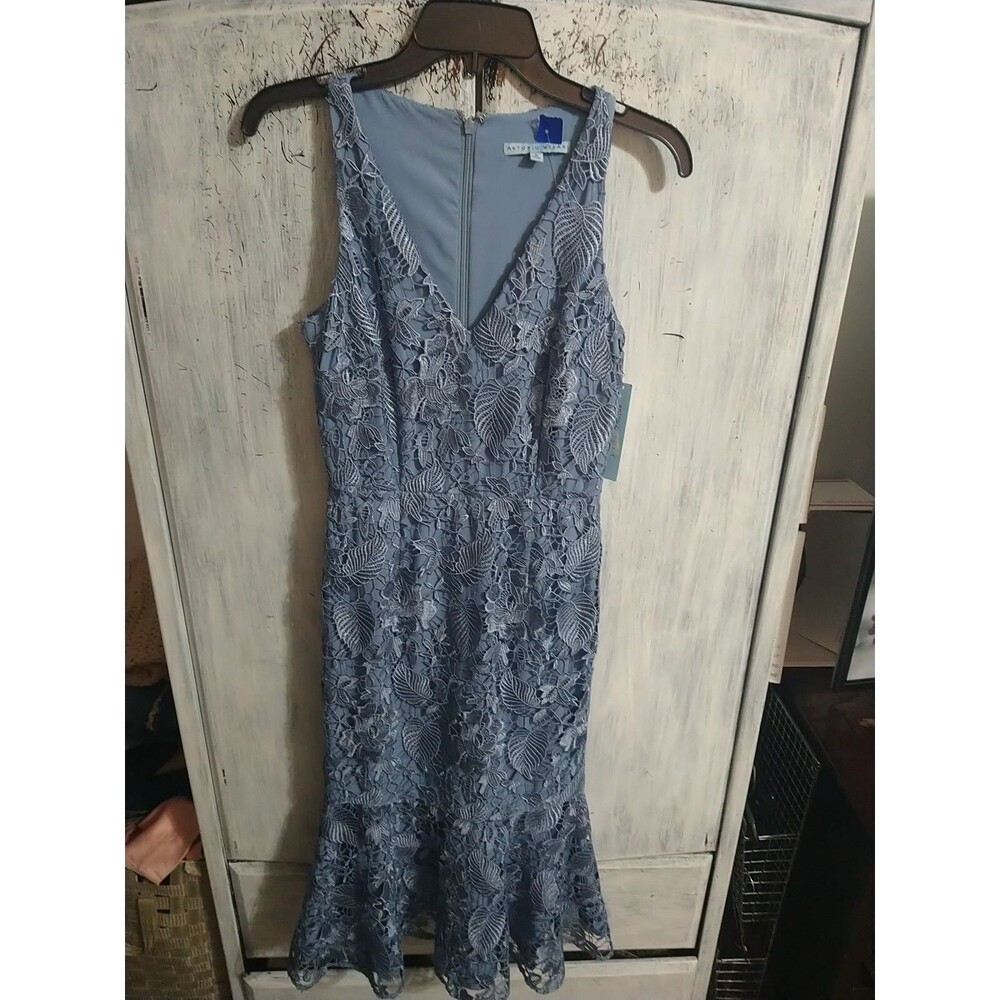 Antonio Milani Embroidered V-neck Ruffled Dress Size 0 Cottagecore Feminine Blue